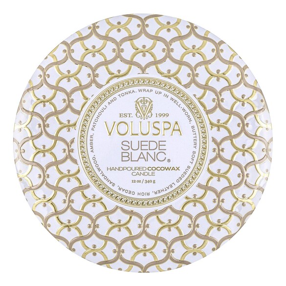 Maison Blanc Suede Blanc 3 Wick Tin Candle - Świeca , VOLUSPA