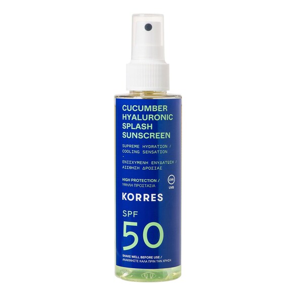 CUCUMBER HYALURONIC - Spray ochronny do twarzy i ciała z SPF 30/50, KORRES