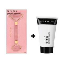 Odnowa skóry: serum do twarzy z retinolem i roller z różowego kwarcu, THE INKEY LIST