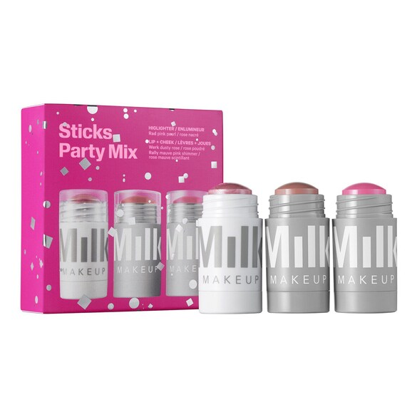 Sticks Party Mix - Zestaw trzech kremowych różów i rozświetlaczy, MILK MAKEUP