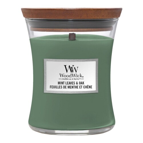 Wood Wick - Świeca Zapachowa Średnia Mint Leaves & Oak - Mint Leaves & Oak - Dla Kobiet