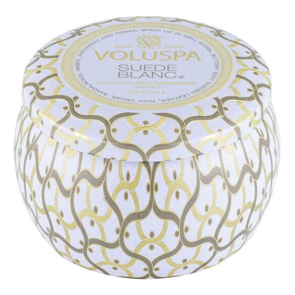 Maison Blanc Suede Blanc Mini Tin Candle - Świeca , VOLUSPA
