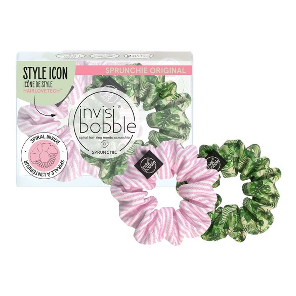 Sprunchie Duo Keep Palm And Carry On – Materiałowe gumki do włosów, INVISIBOBBLE