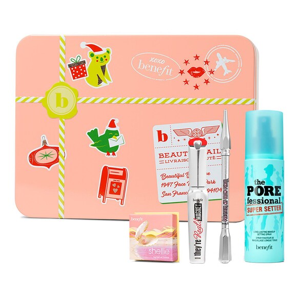 Zestaw świąteczny Forward to: Gorgeous - maskara, róż, kredka do brwi i spray, BENEFIT COSMETICS
